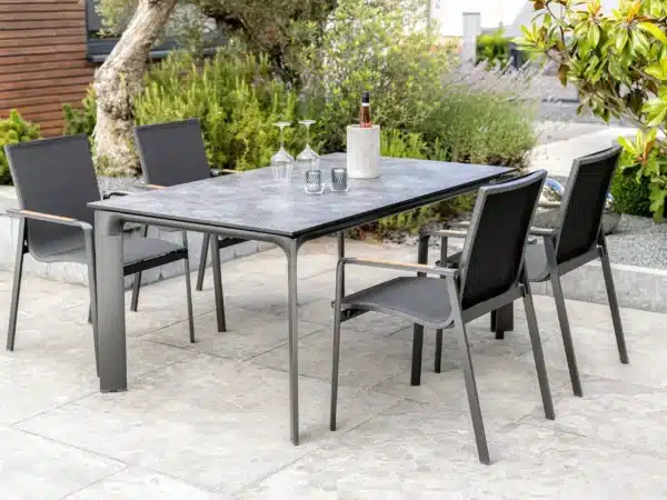 fauteuil de jardin KETTLER Diamond en aluminium anthracite avec accoudoirs et dossier droit