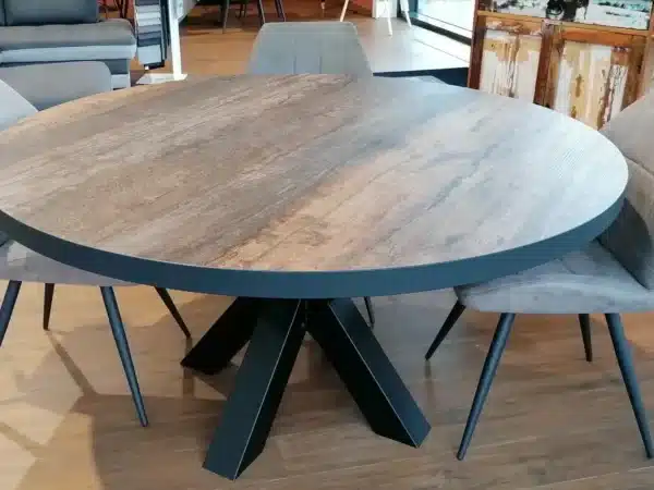 table ronde modulable avec options de personnalisation sur le plateau et le piètement