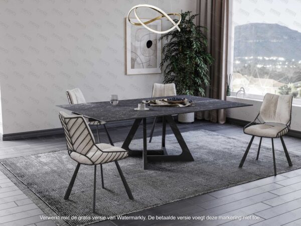 table de jardin Hector avec plateau en céramique décorative et piètement anthracite à quatre pieds
